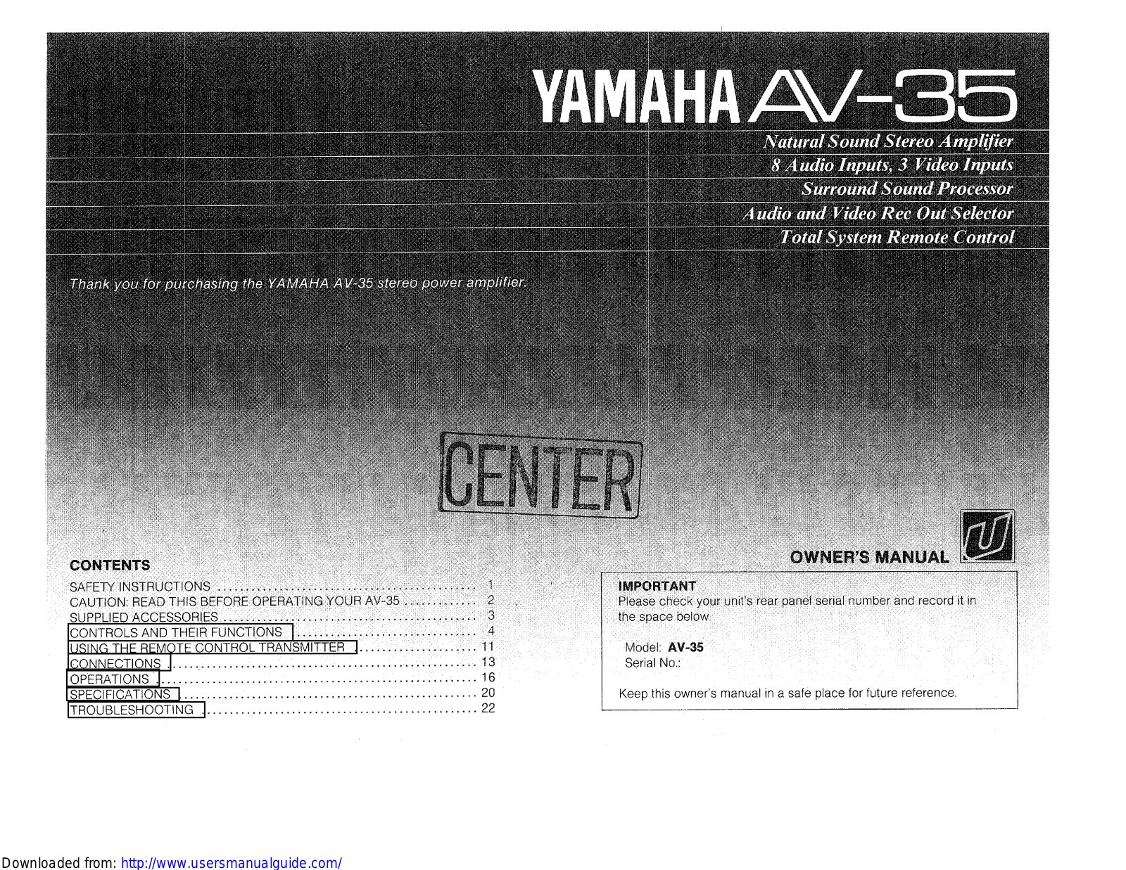 Yamaha Audio AX-35, AV-35 User Manual