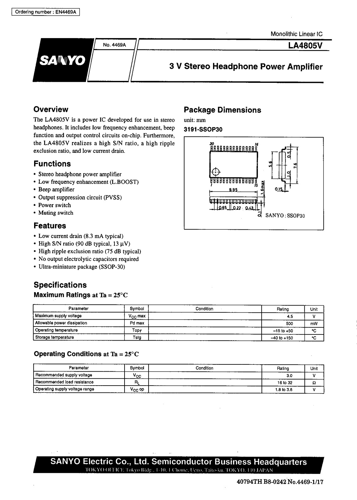 SANYO LA4805V Datasheet