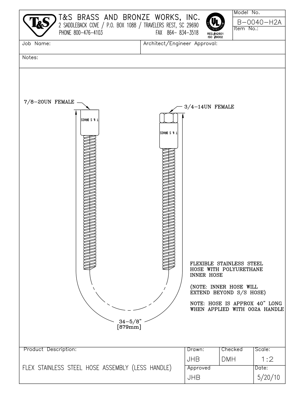 T&S Brass B-0040-H2A User Manual