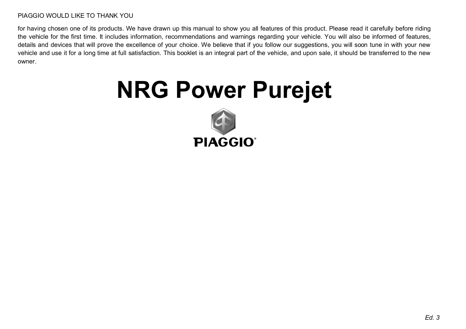 Piaggio NRG POWER PUREJET User Manual