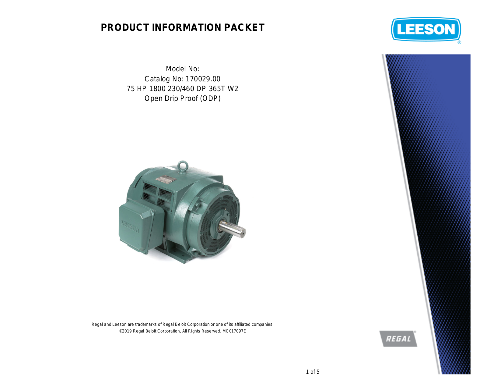 Leeson 170029.00 PRODUCT INFORMATION PACKET