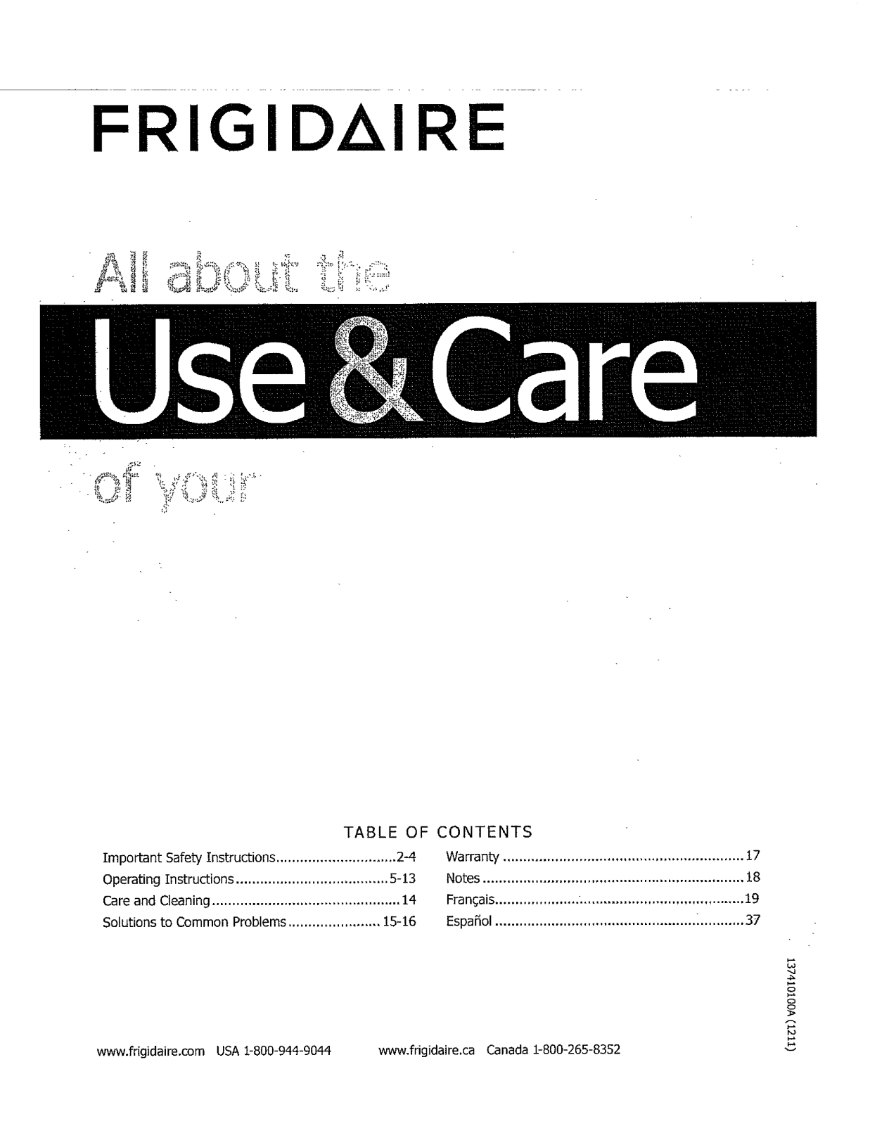 Frigidaire FARG1011MW2, FARG1011MW0 Owner’s Manual