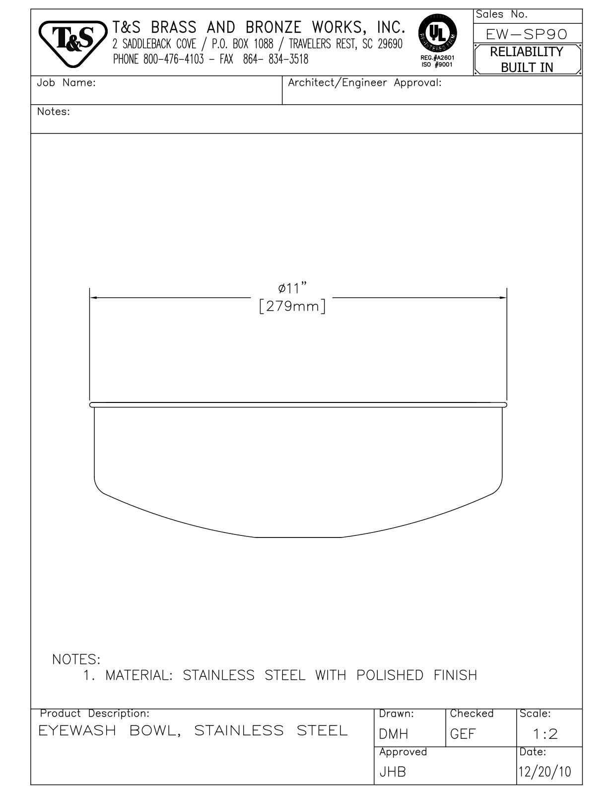 T&S Brass EW-SP90 User Manual