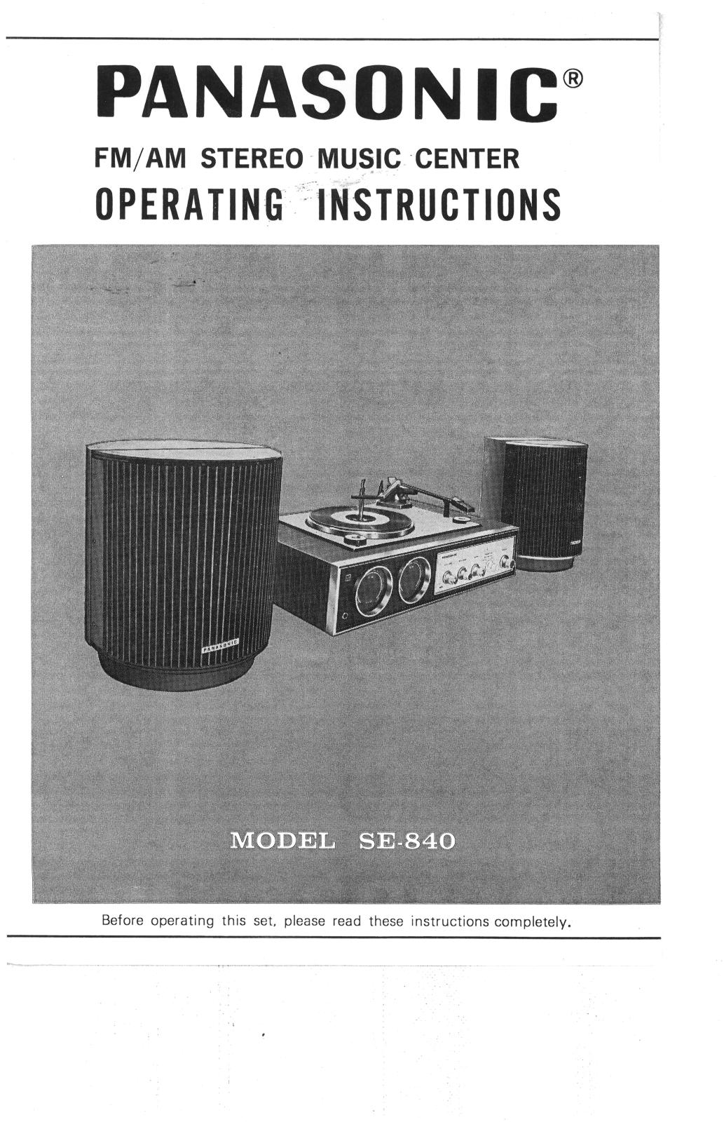 Panasonic SE-840 Operating Instructions