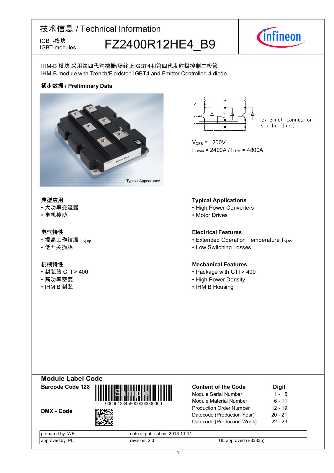 Infineon FZ2400R12HE4-B9 Data Sheet