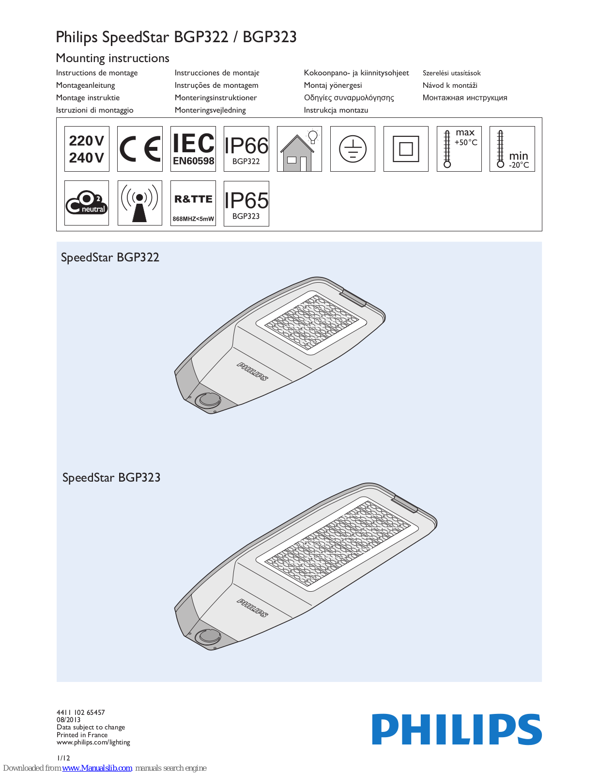 Philips SpeedStar BGP322, SpeedStar BGP323 Mounting Instructions - ManualMachine.com
