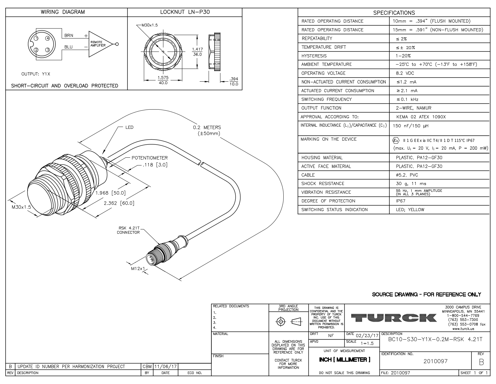 Turck BC10-S30-Y1X-0.2-RSK4.21T Data Sheet