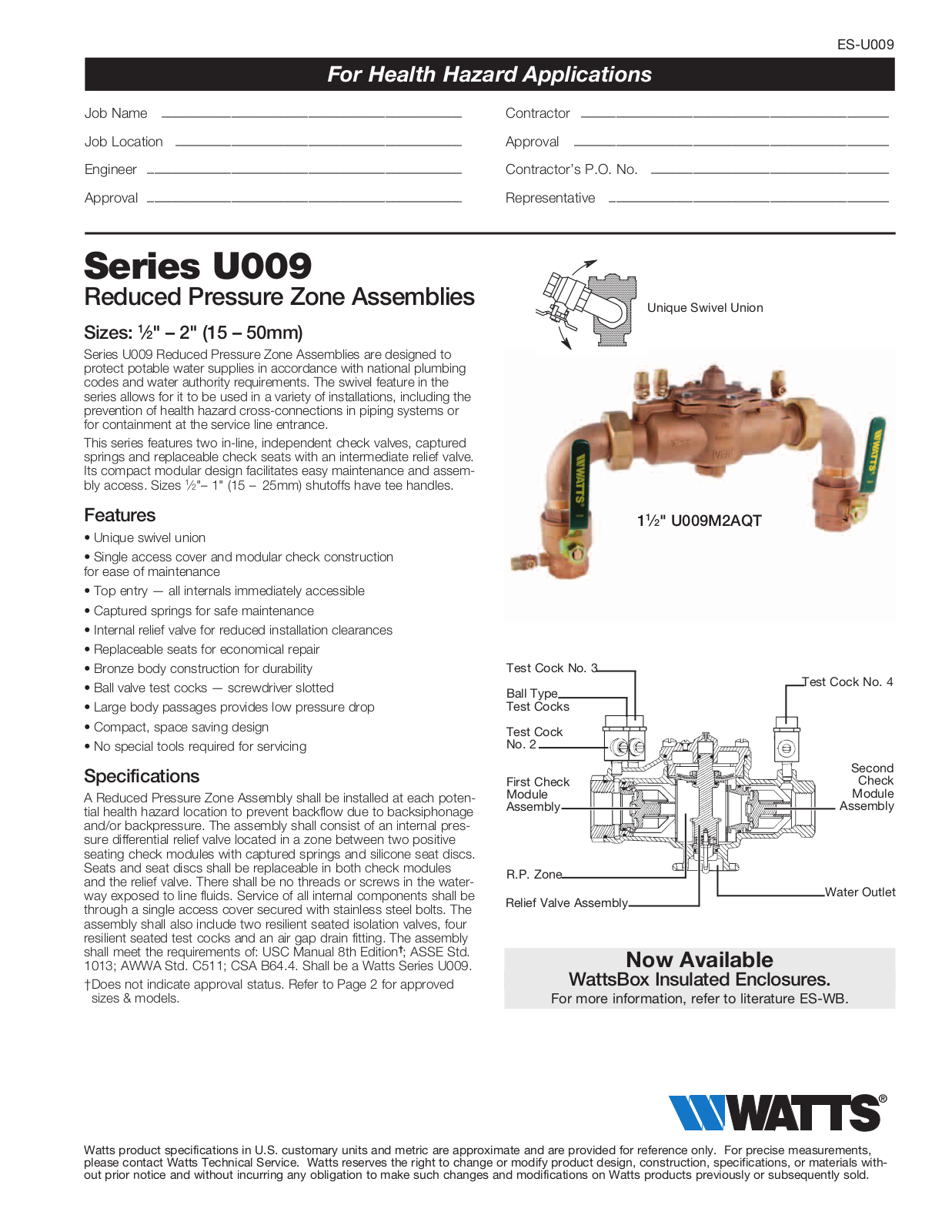 Watts U009 User Manual