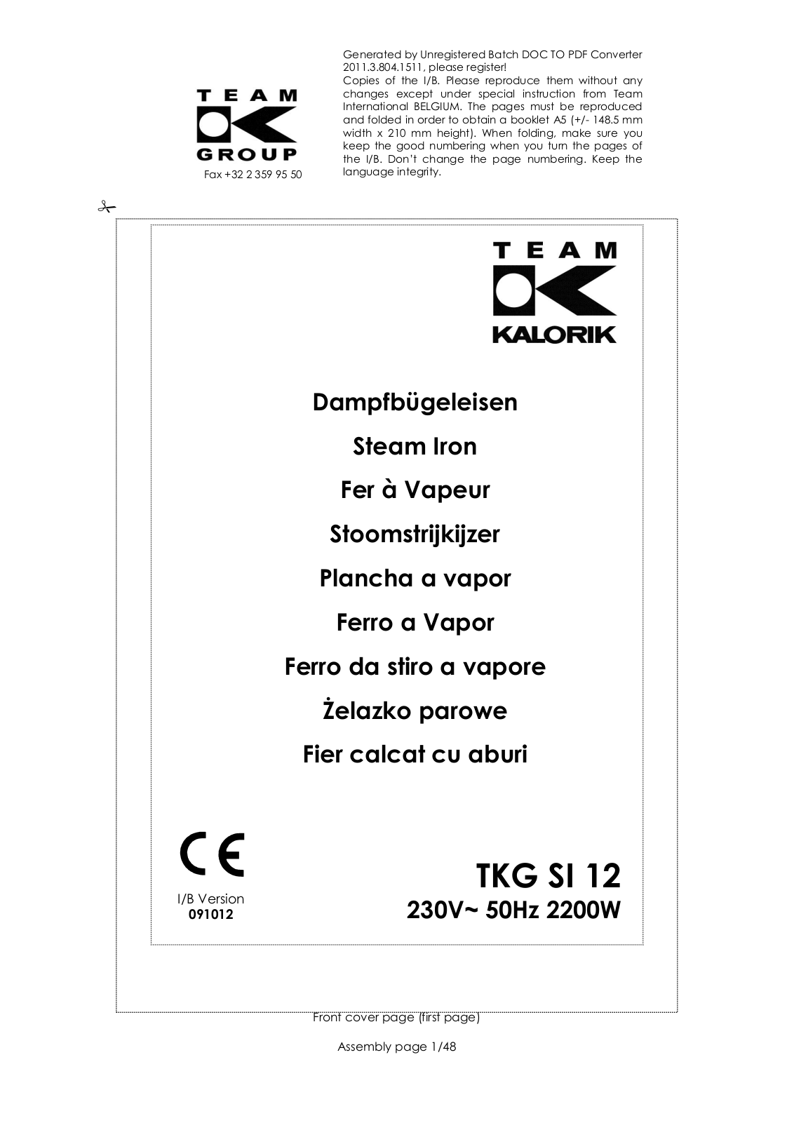 Kalorik TKG SI 12 User Manual