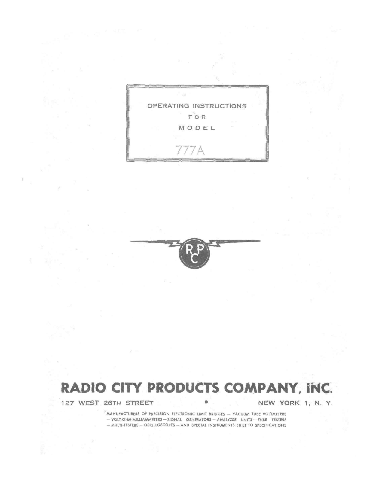 Radio City Products 777A Service manual