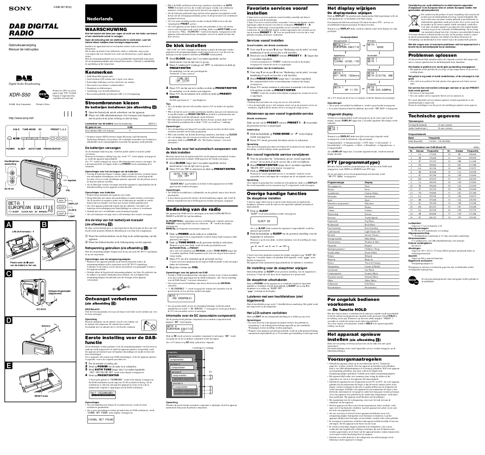 Sony XDR-S50 User Manual