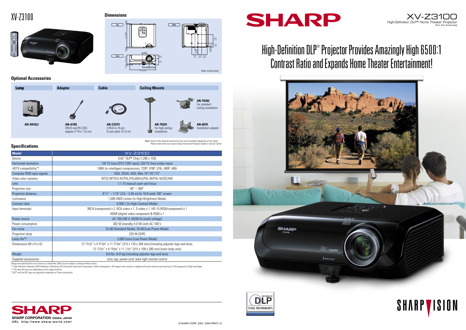 Sharp XV-Z3100 Product Sheet