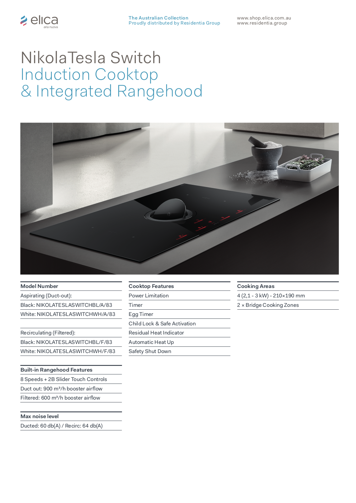 Elica NIKOLATESLASWWHF80 Specifications Sheet