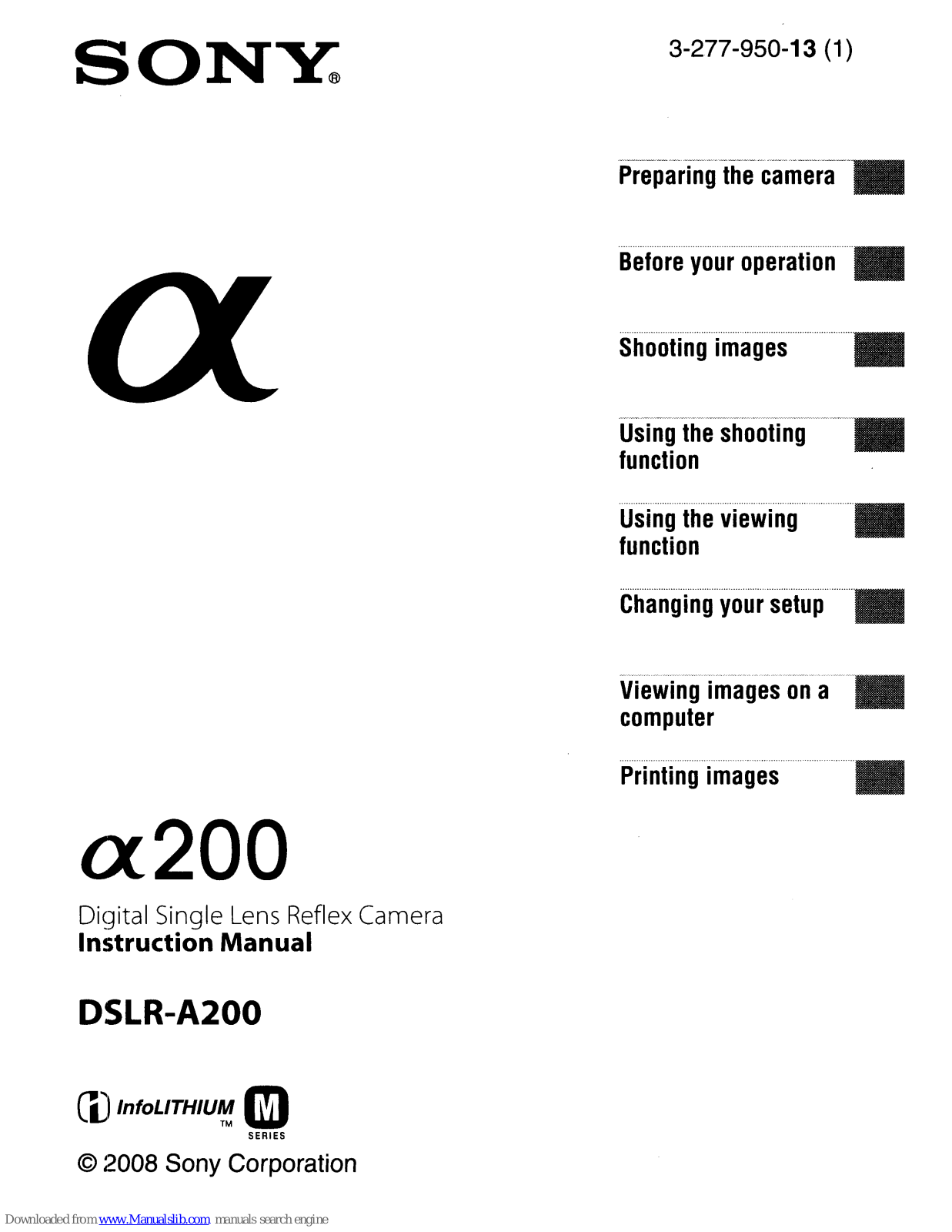 Sony a200,alpha 200,DSLR-A200 Instruction Manual