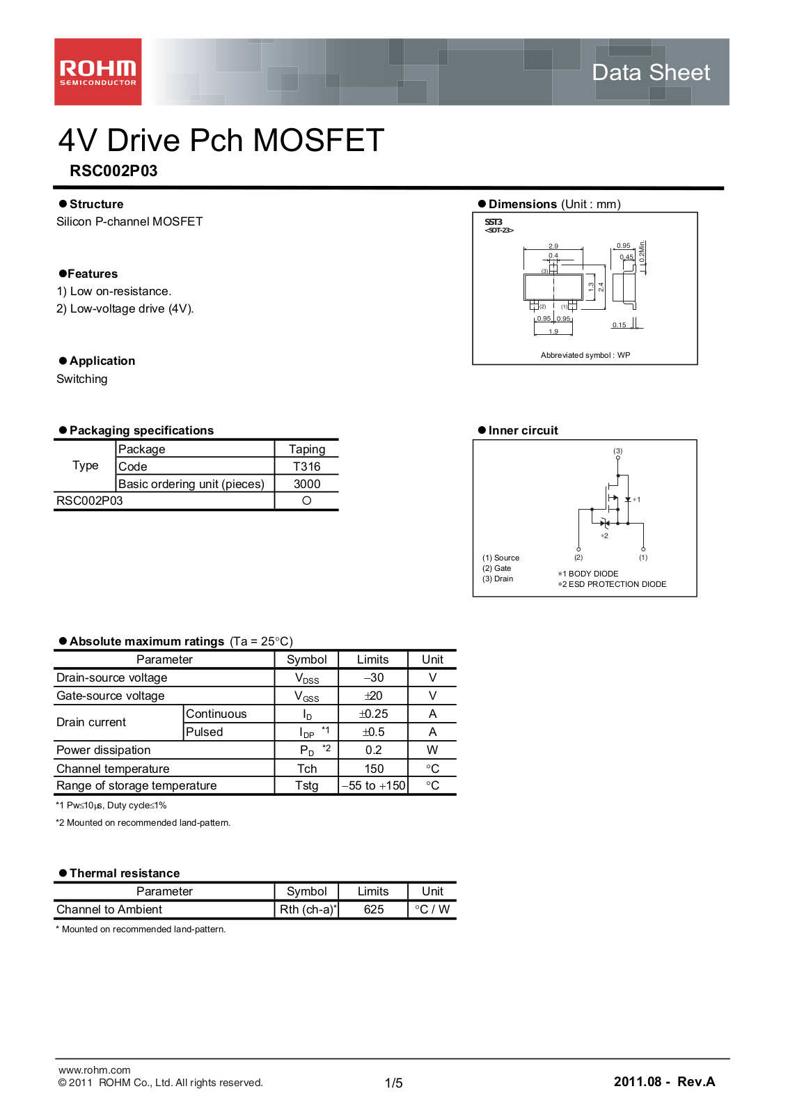 ROHM RSC002P03 Technical data