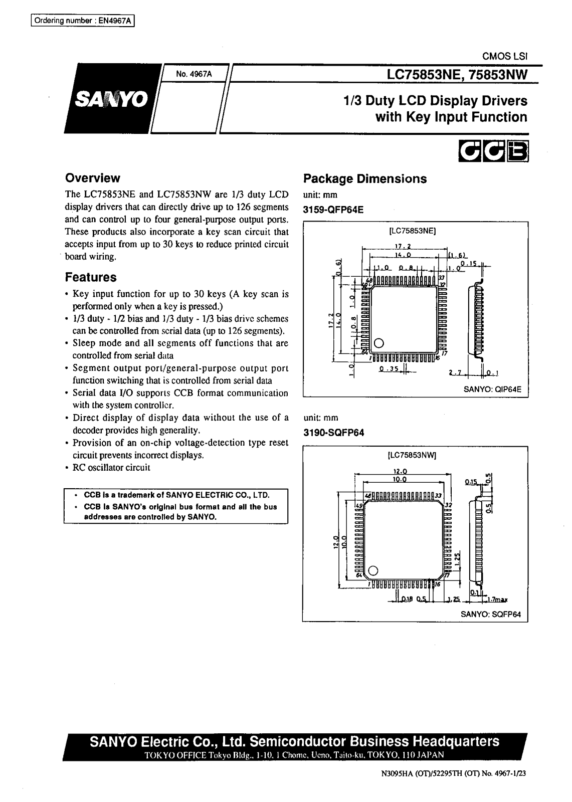 SANYO LC75853NE, LC75853NW Datasheet