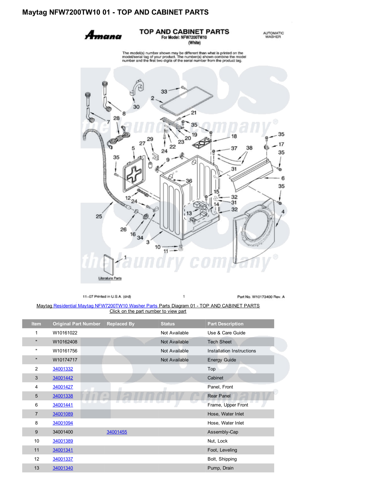 Maytag NFW7200TW10 Parts Diagram