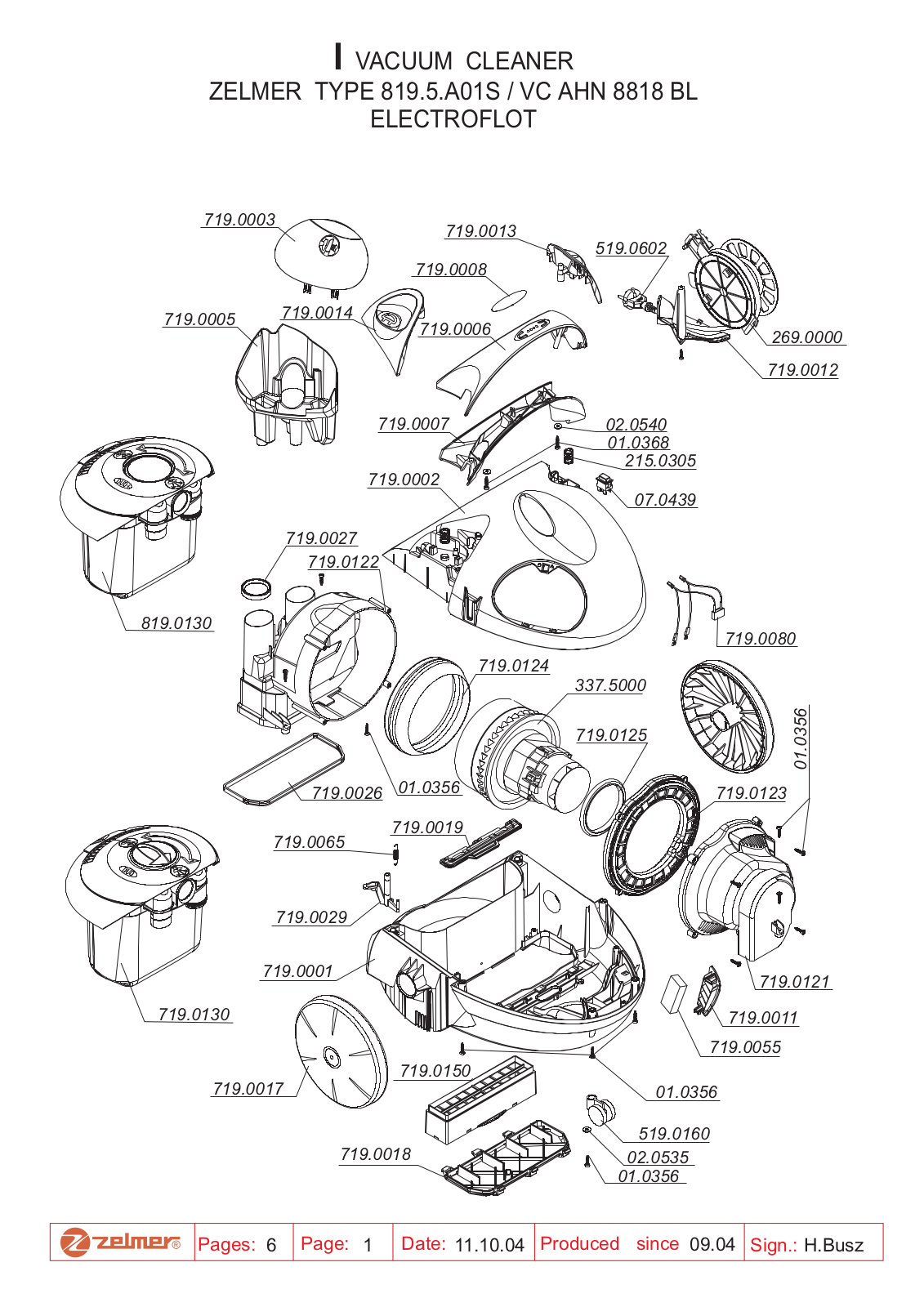 ZELMER 819.5.A01S Spare Parts List