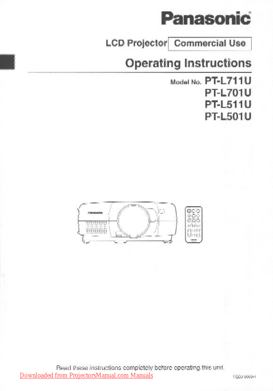 Panasonic PT-L701U, PT-L511U Operating Instructions Manual