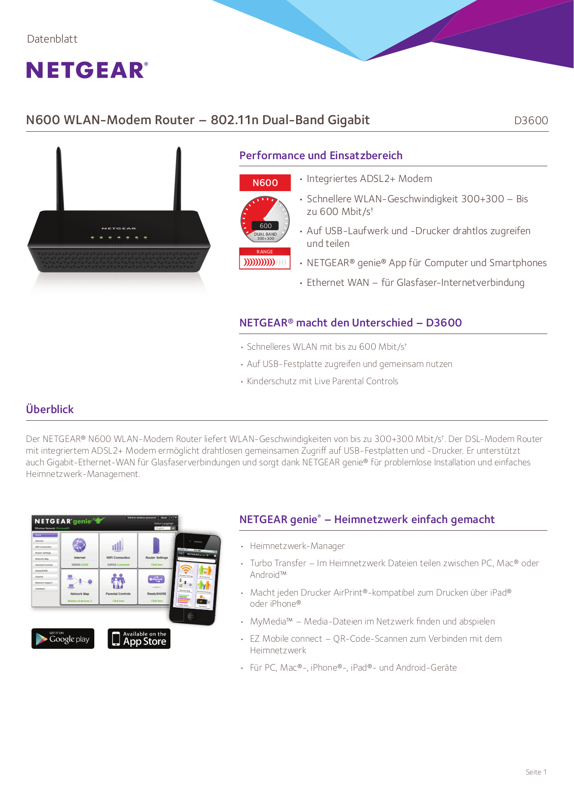 Netgear D3600 Datenblatt