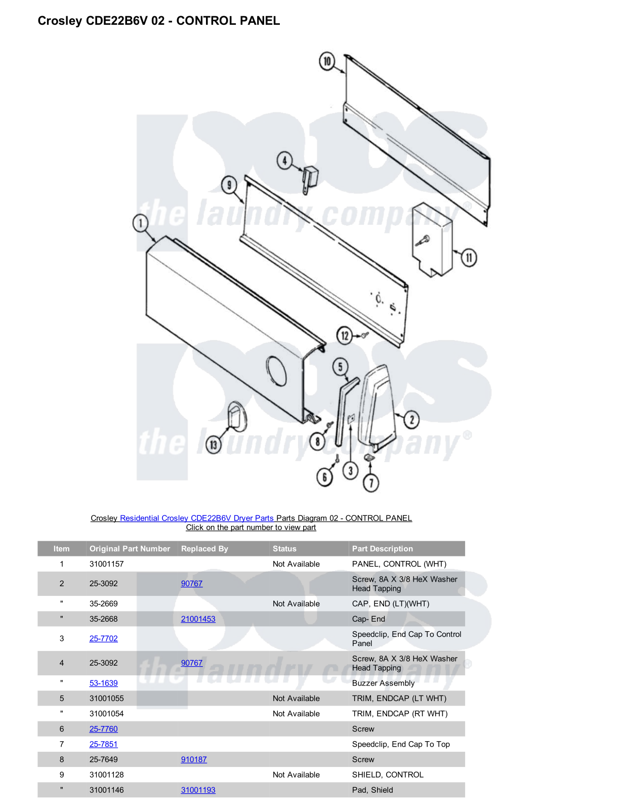 Crosley CDE22B6V Parts Diagram