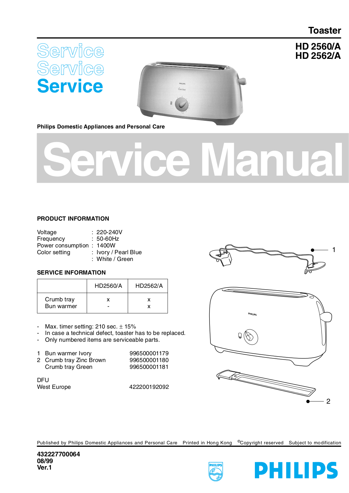 Philips HD 2562-A, HD 2560-A Service Manual