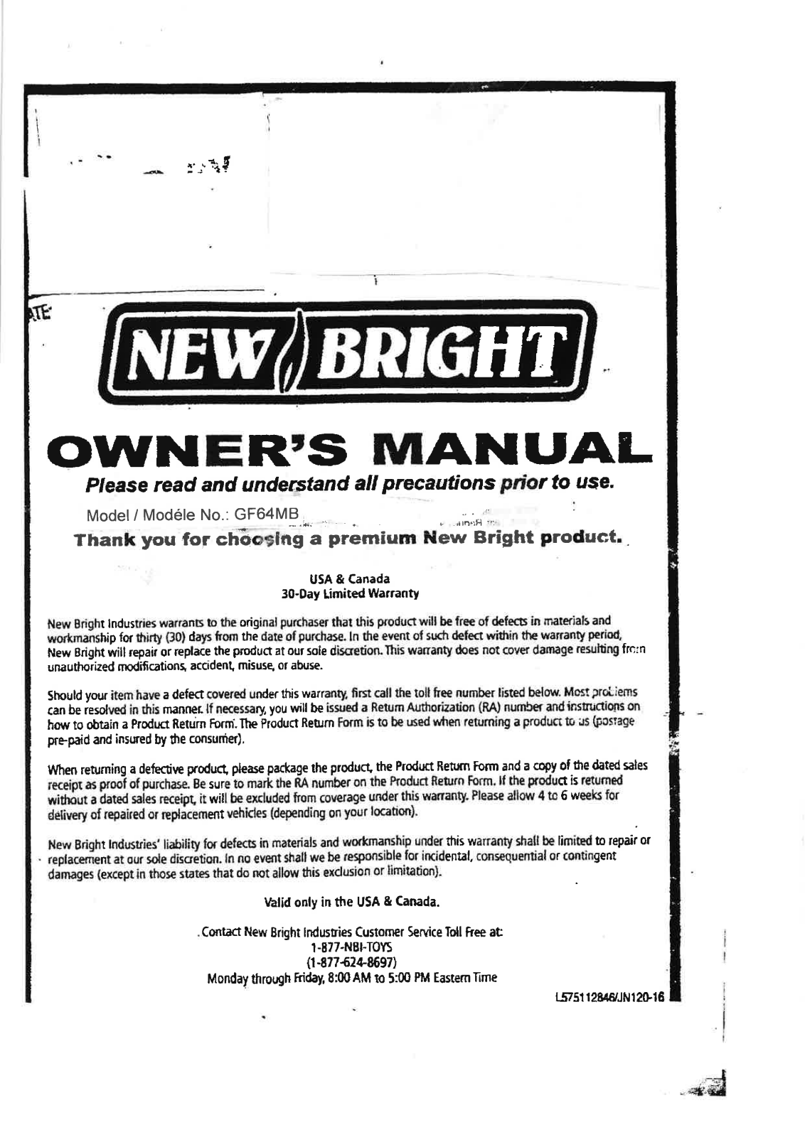 New Bright Co GF64MB User Manual