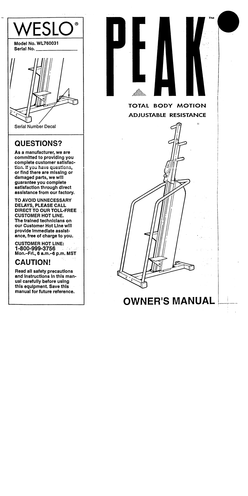 Weslo WL760031 Owner's Manual