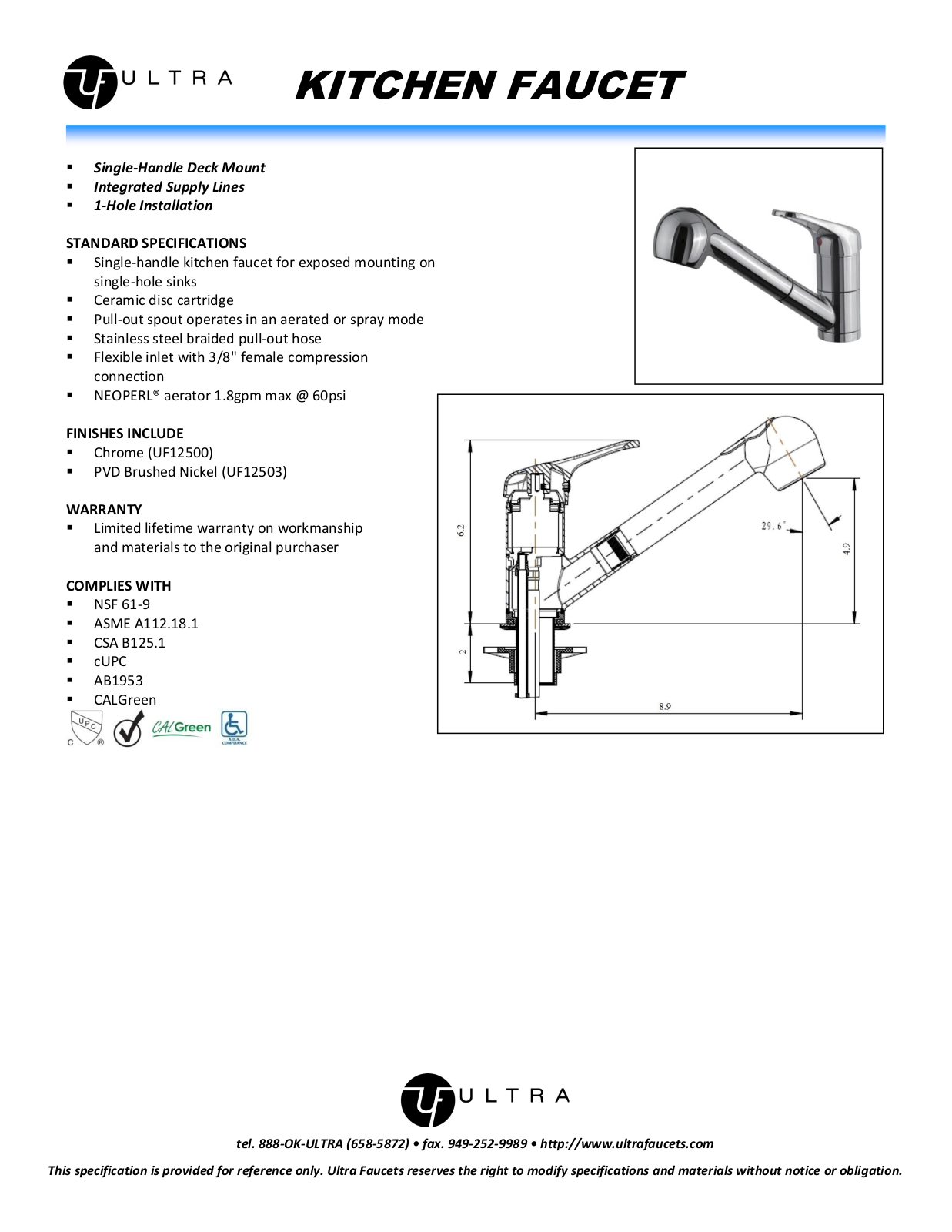 Ultra Faucets LTR10039 Specifications - ManualMachine.com