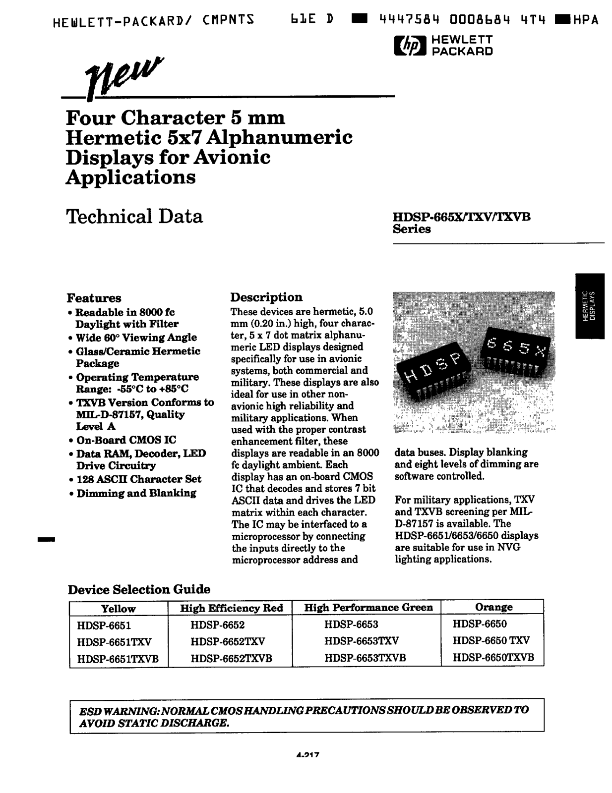 HP HDSP-6652TXV, HDSP-6652, HDSP-6651TXVB, HDSP-6651TXV, HDSP-6651 Datasheet