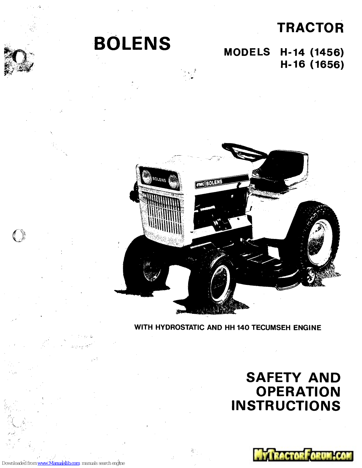 Bolens H-14, H-16 Safety And Operation Instructions