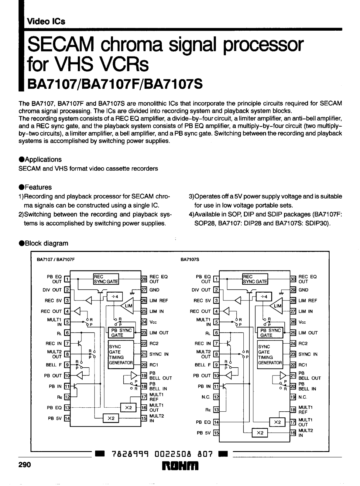 ROHM BA7107S, BA7107F, BA7107 Datasheet