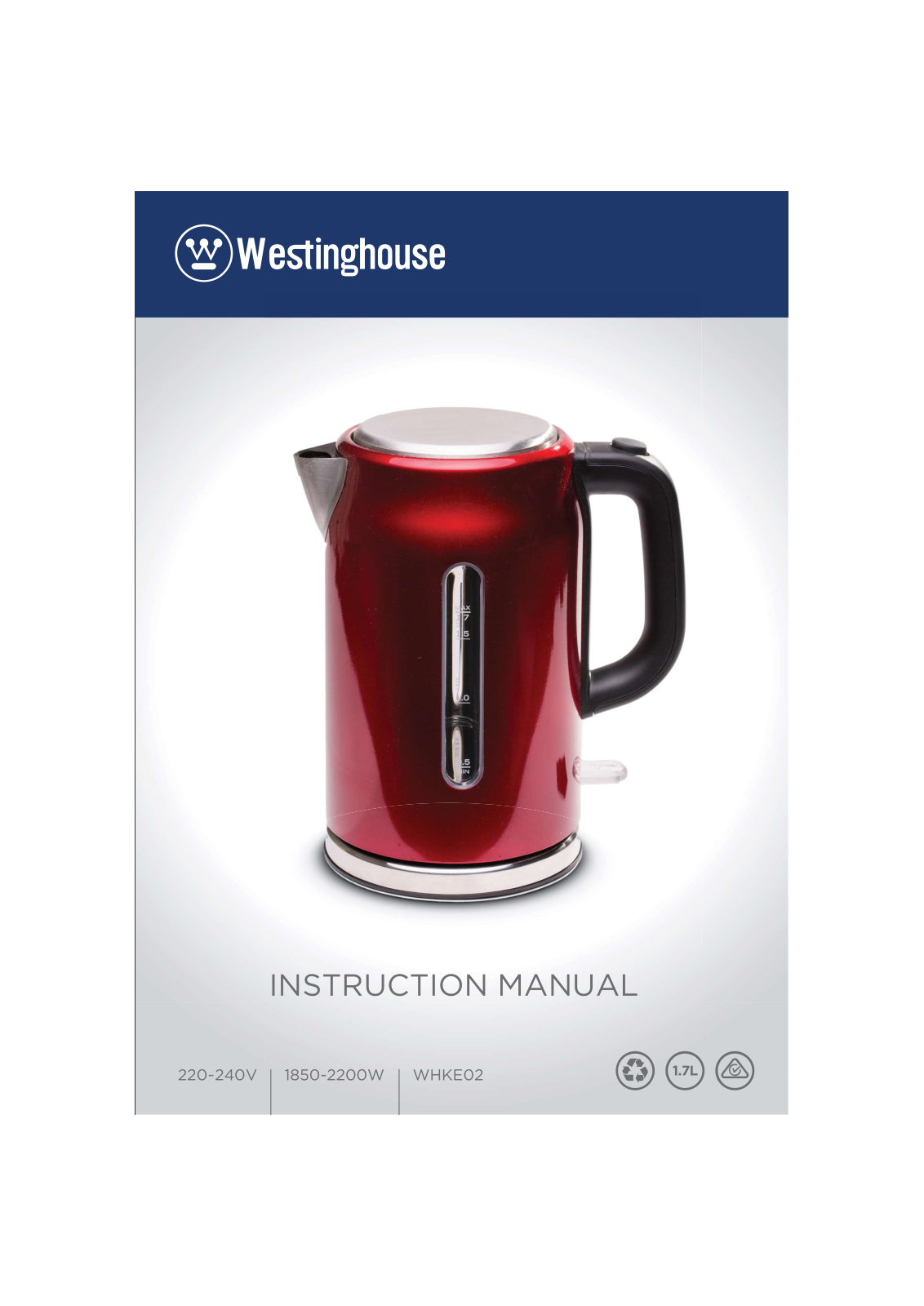 Westinghouse WHKE02B, WHKE02K, WHKE02W, WHKE02R User Manual