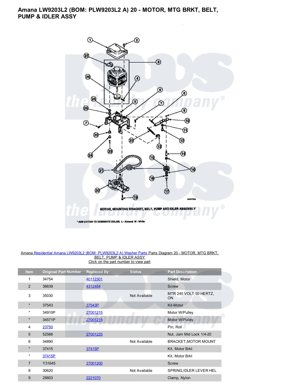 Amana LW9203L2 Parts Diagram