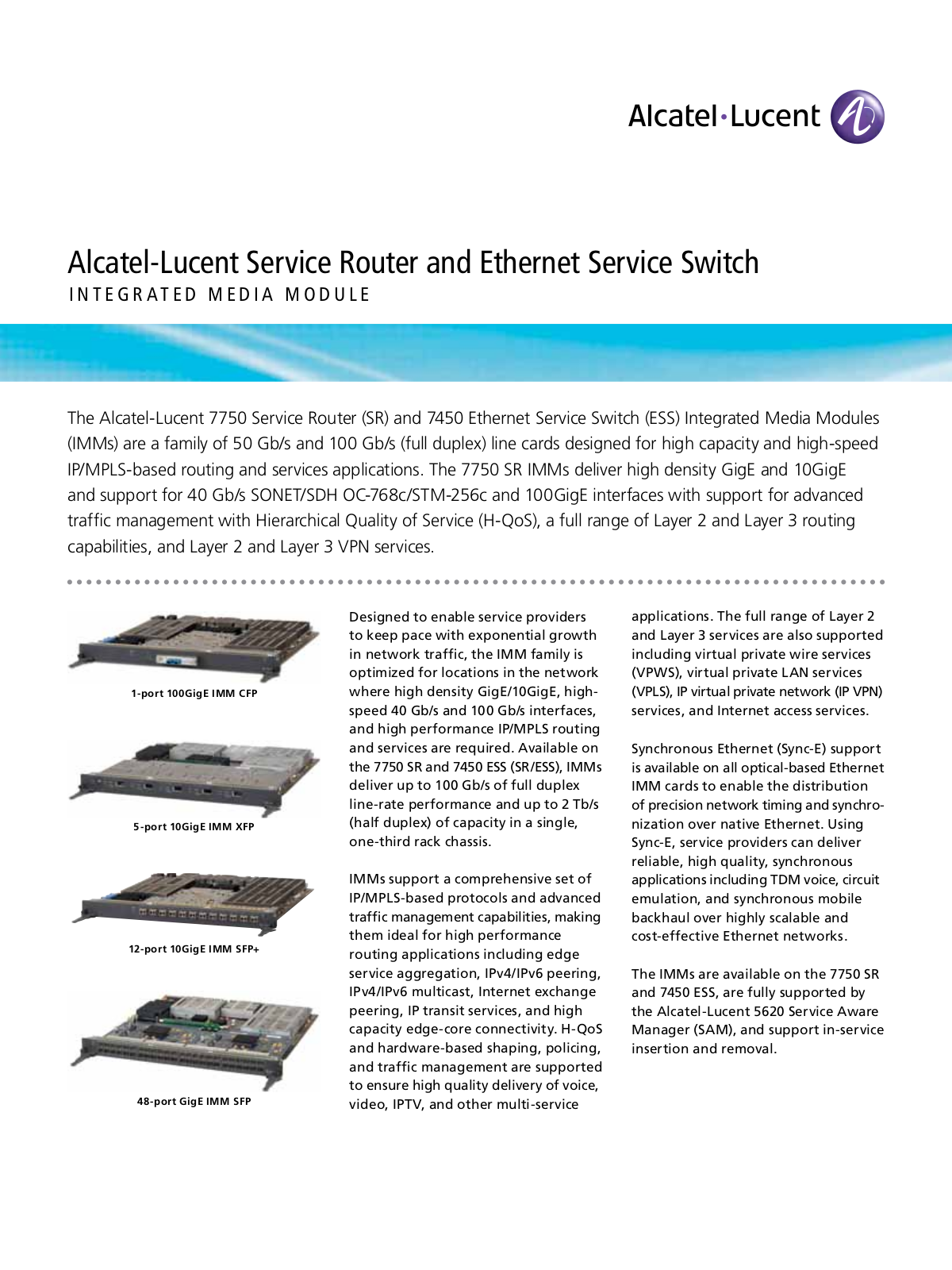 Alcatel-lucent 7750, 7450 APPLICATION NOTE DATASHEET