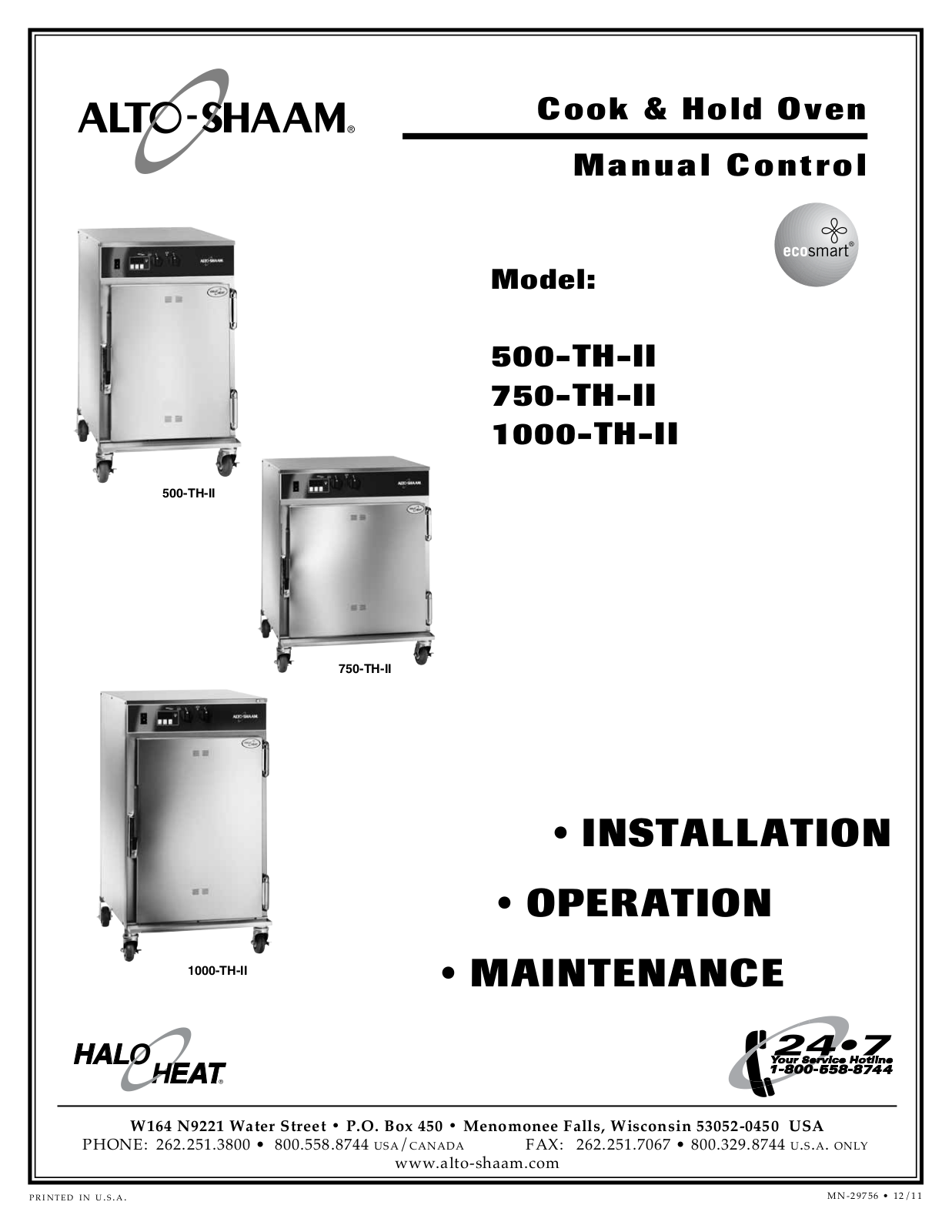 Alto-Shaam HALO HEAT 500-TH-II User Manual