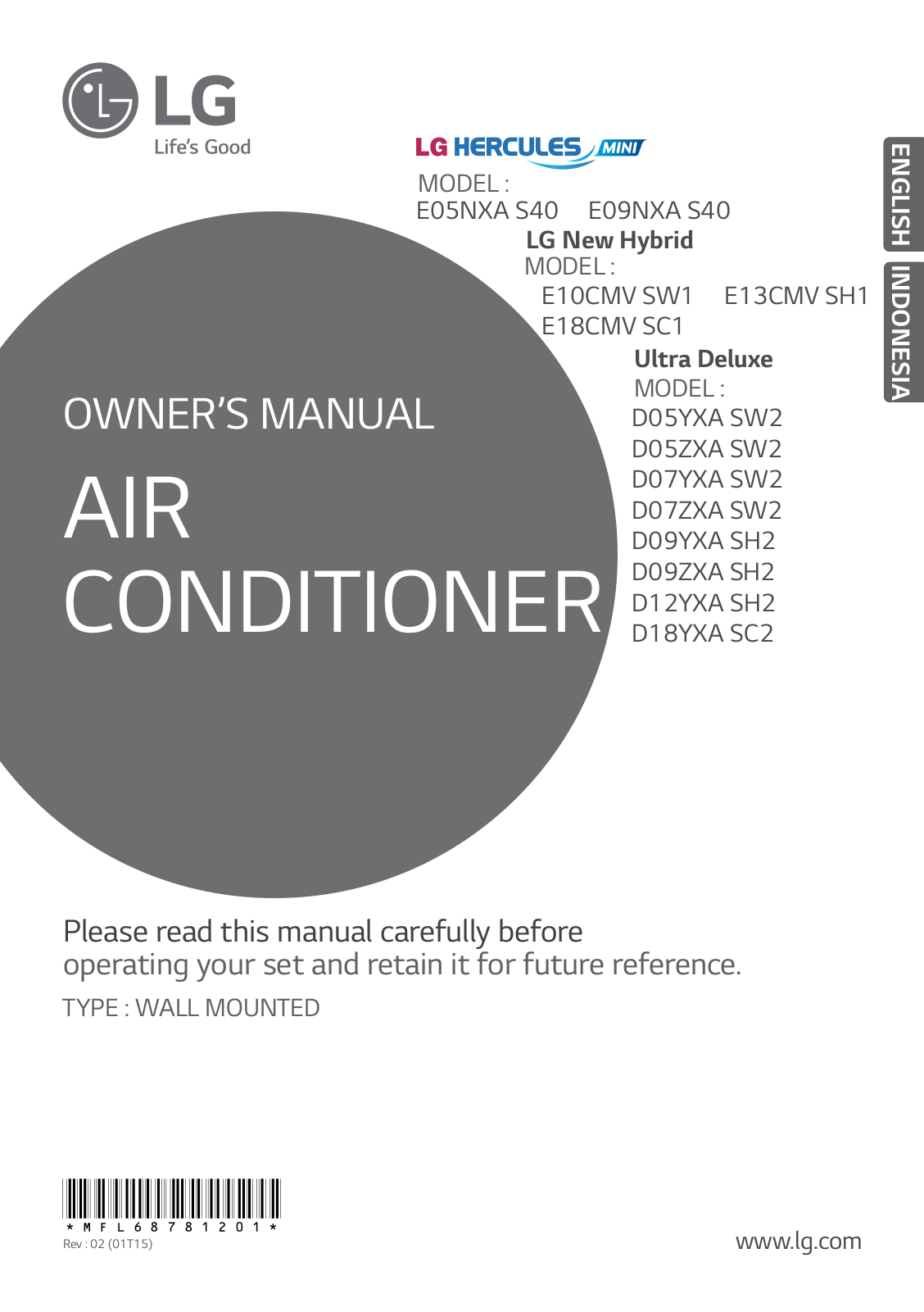 LG D12YXA, D09YXA, D18YXA, E09NXA, S24ELA User manual