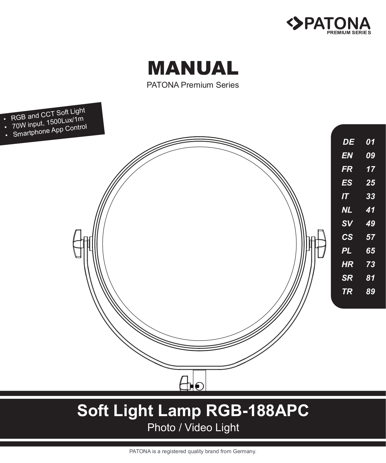 PATONA Soft Light Lamp RGB-188APC, 4283 User guide - ManualMachine.com