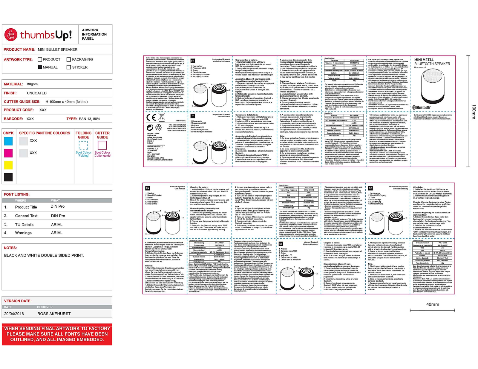 THUMBS UP BTMETSPEAKERS User Manual