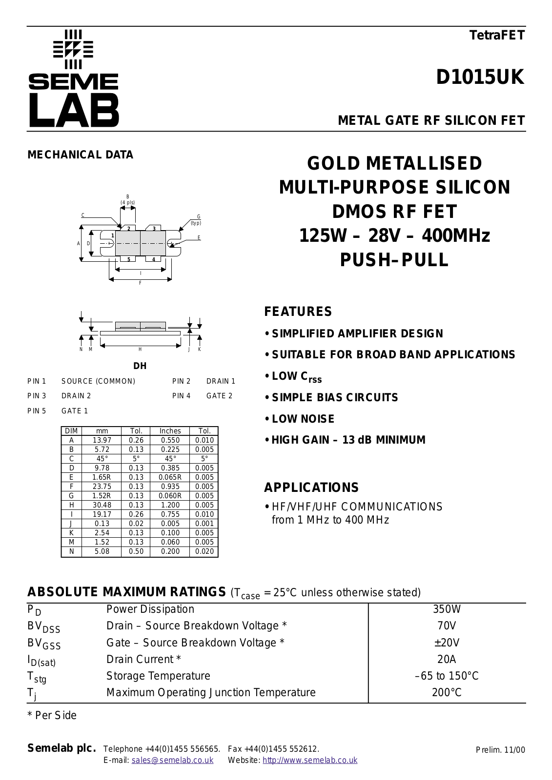 Seme D1015UK Datasheet