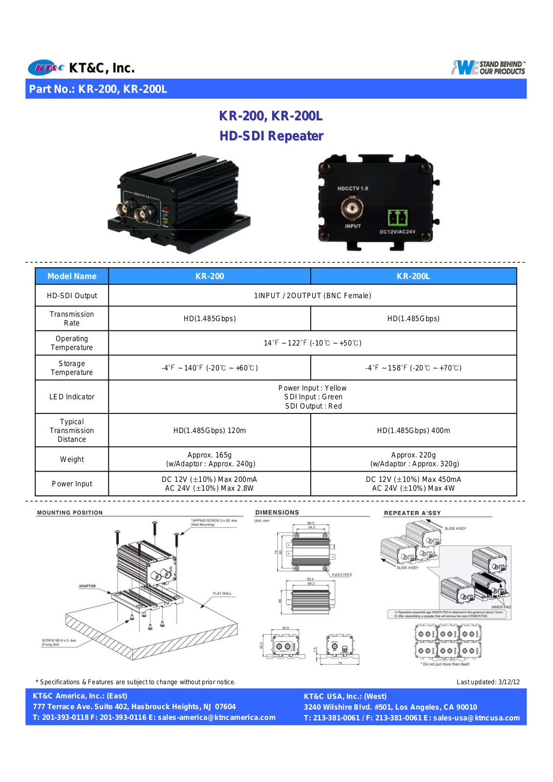 KT&C KR-200 Specsheet - ManualMachine.com