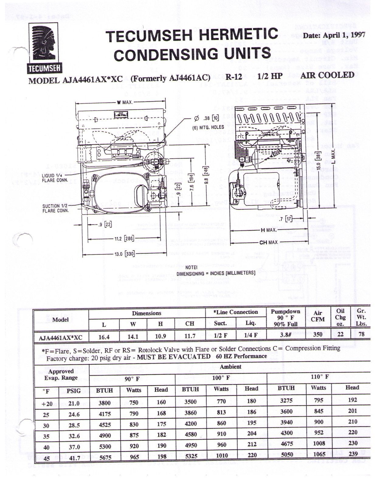 Tecumseh AJA4461AXAXC Performance Data Sheet