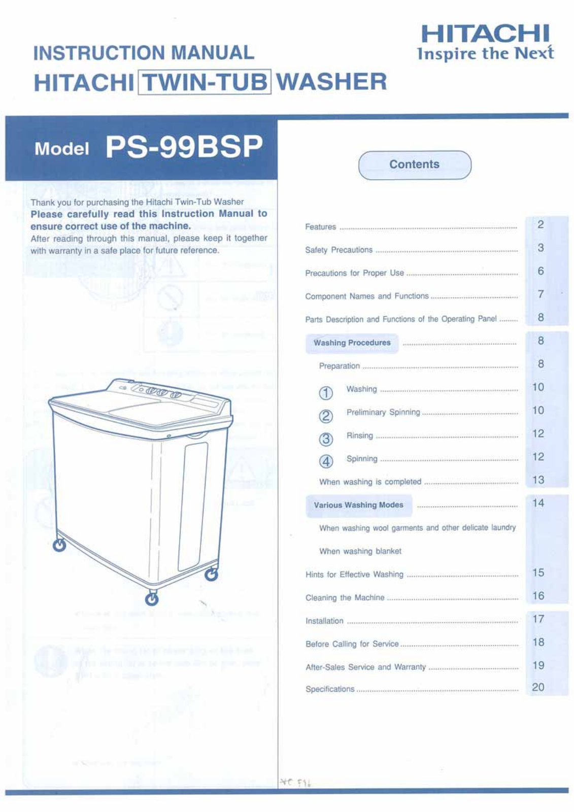 Hitachi ps-99bsp User Manual