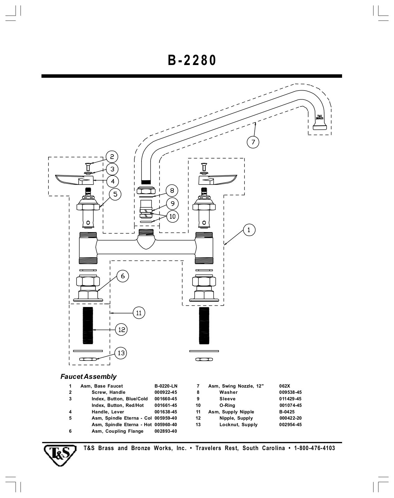 T & S Brass & Bronze Works B-2280 Part Manual