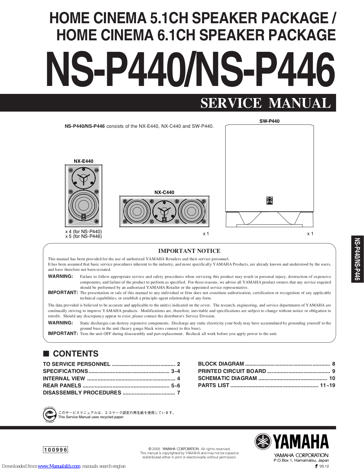 Yamaha NX-E440, SW-P440, NX-C440 Service Manual