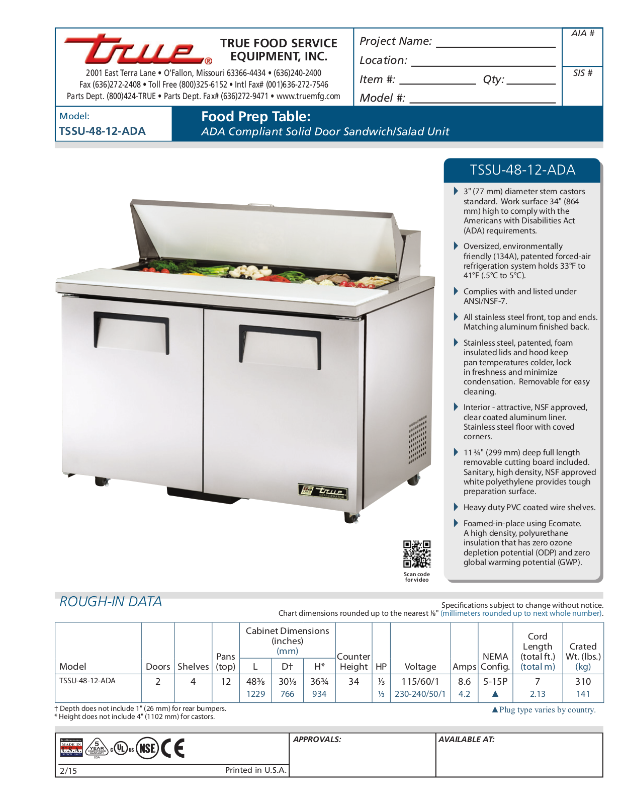 True TSSU-48-12-ADA User Manual