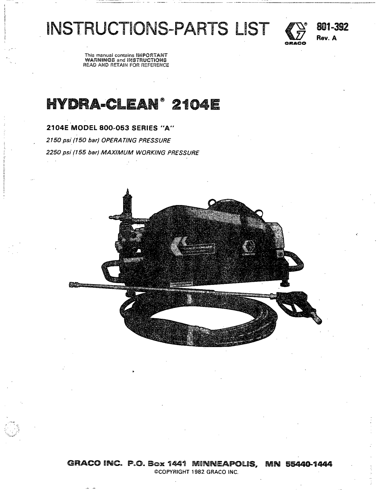 Graco Inc Hydra-Clean 801-392, Hydra-Clean 2104E, Hydra-Clean 800-053 User Manual - ManualMachine.com