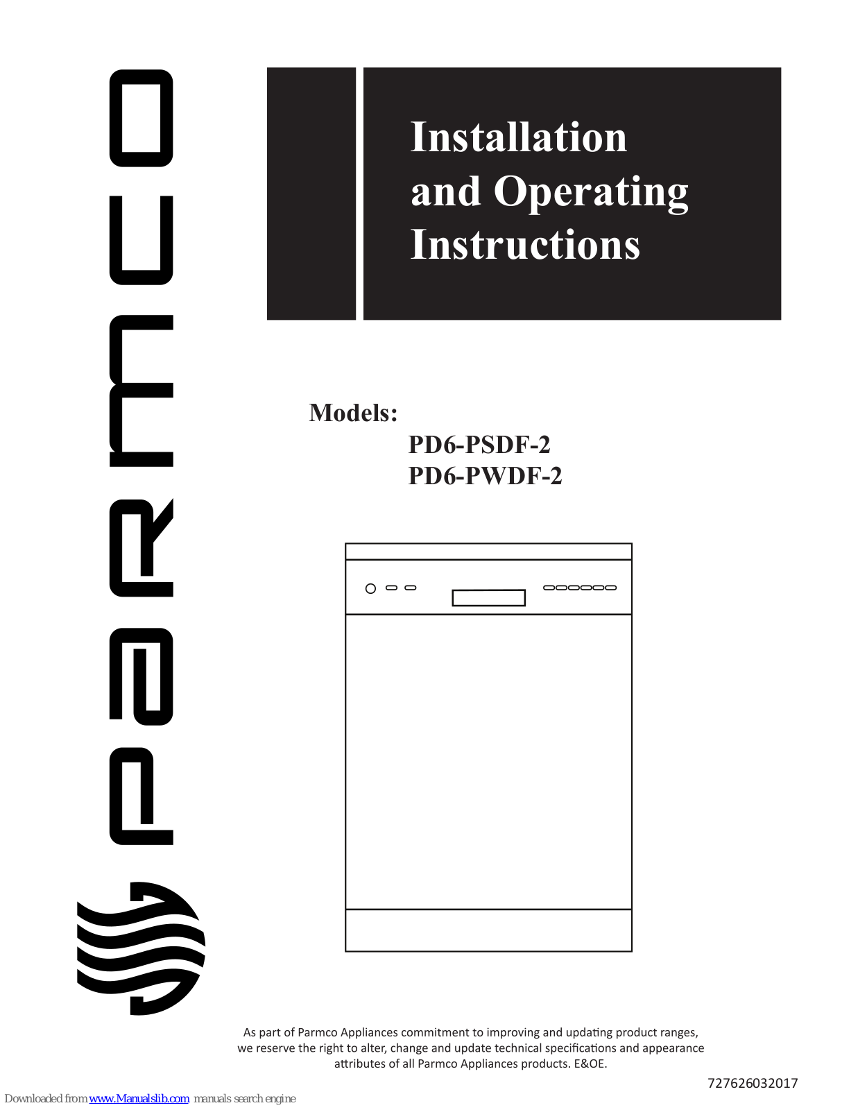 Parmco PD6-PSDF-2, PD6-PWDF-2 Installation And Operating Instructions Manual