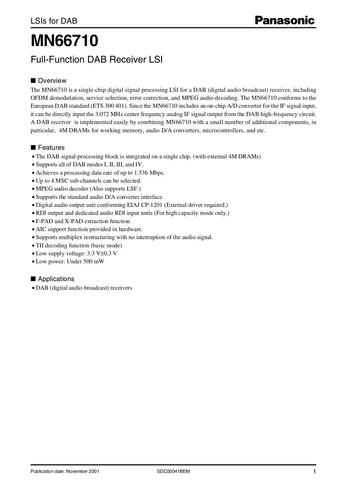 Panasonic MN66710 Datasheet