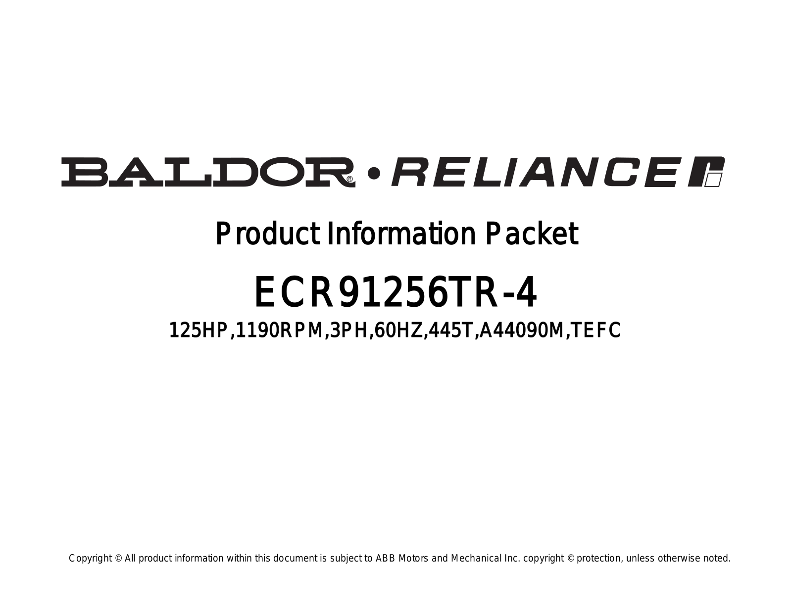 Baldor ECR91256TR-4 Product Information Sheet